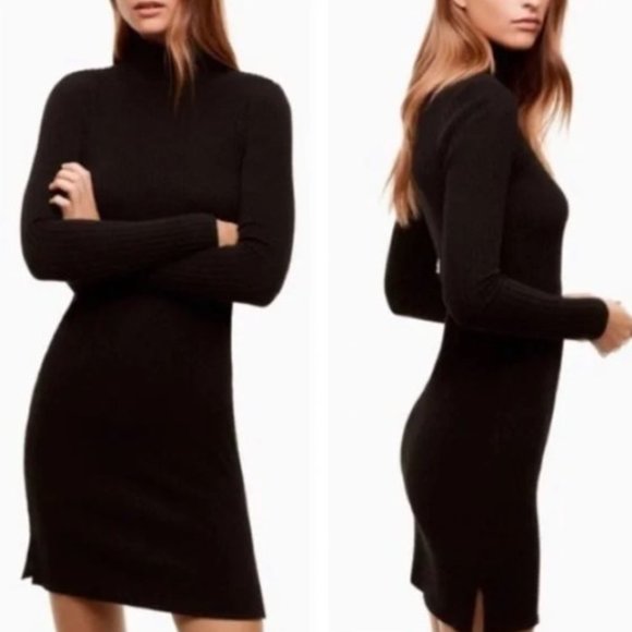 Wilfred Dresses & Skirts - WILFRED FREE ARITZIA MARIEL BODYCON RIBBED KNIT BLACK SWEATER DRESS